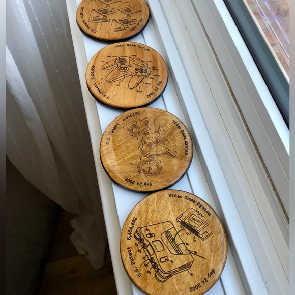 4x Unique Nintendo 64 Patent 3.5” Coasters, Engraved Wood, Handmade - Picture 4 of 8